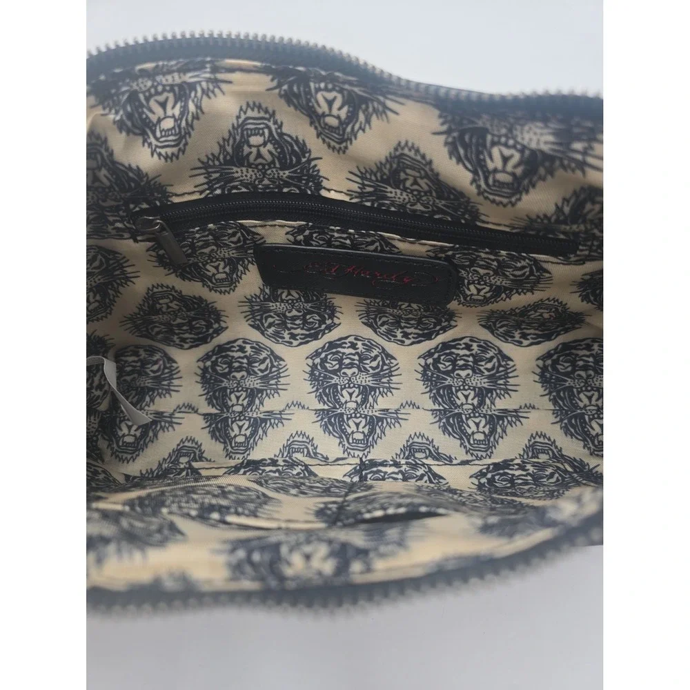 Ed Hardy Black Shoulder Crossbody Bag with Charms Love Kills Slowly Skull Tattoo